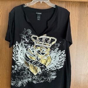 Lane Bryant Black Cotton Tee with white and gold design. Size 14/16